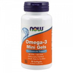 Жирные кислоты (Омега жиры) NOW Omega-3 mini gels 500mg   (90c.)