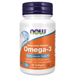 БАДы для мужчин и женщин NOW Omega-3 1000 мг  (30 капс)